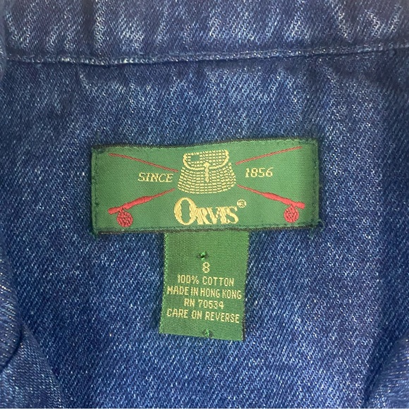 Vintage Orvis Denim Jean Chore Jacket Blazer Leather Elbow Patch Womens Size 8 - Picture 5 of 10